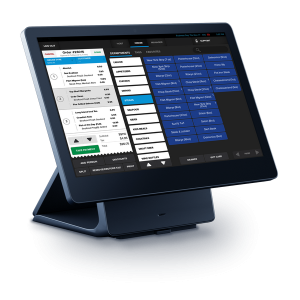 SkyTab POS terminal with touchscreen interface for restaurants - side view
